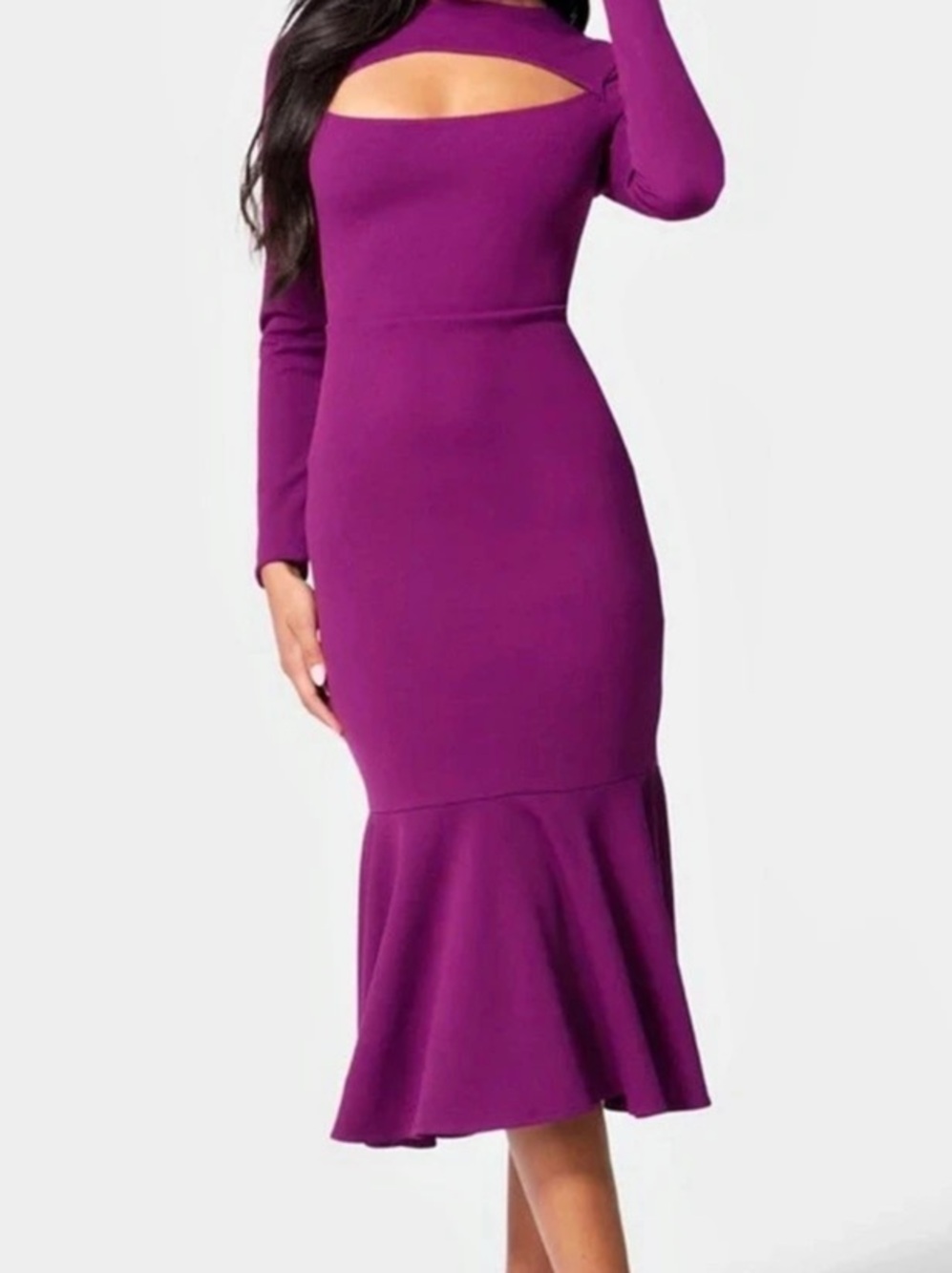 bebe Flounce Hem Long Sleeve Midi Dress Purple XL